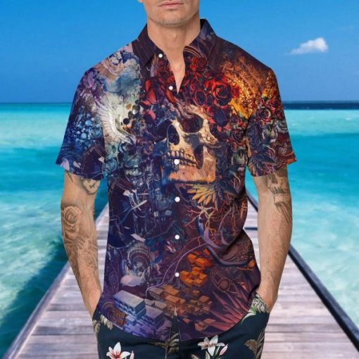 Floral Grateful Dead Skull Hawaiian Shirt Mockup