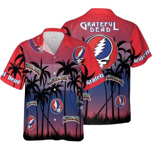 Grateful Dead Red & Purple Sunset Palm Trees Hawaiian Shirt