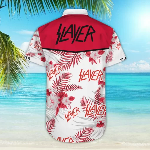 Red & White Floral Slayer Hawaiian Shirt Back Side