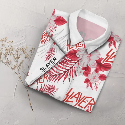 Red & White Floral Slayer Hawaiian Shirt folded neatly