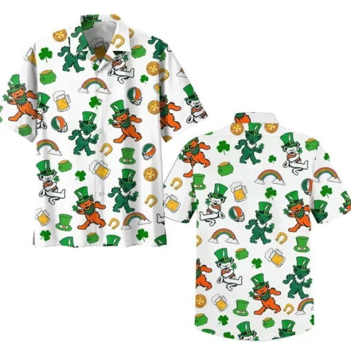 White Grateful Dead St. Patrick's Day Hawaiian Shirt 2 sides