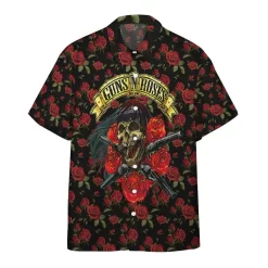 3D Skulls With Guns And Roses Hawaiian Shirt