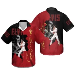 Elvis Presley Shows Red And Black Hawaiian Shirt