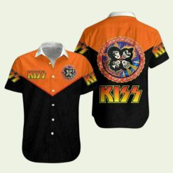 Kiss Band Orange And Black Color Hawaiian Shirt