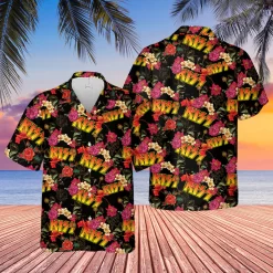 Kiss Band With Flowers Hawaiian Shirt