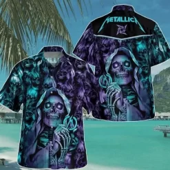 Metallica Rock Band Skull Purple Hawaiian Shirt