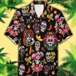 Sugar Skull Calavera Guns And Roses Hawaiian Shirt