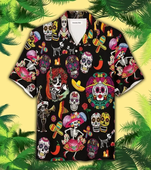 Sugar Skull Calavera Guns And Roses Hawaiian Shirt