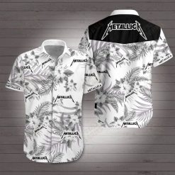 Black And While Metallica Floral Hawaiian Shirt