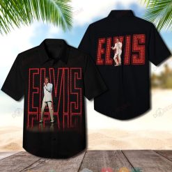 Black Elvis Hawaiian Shirt with Red Lights Design