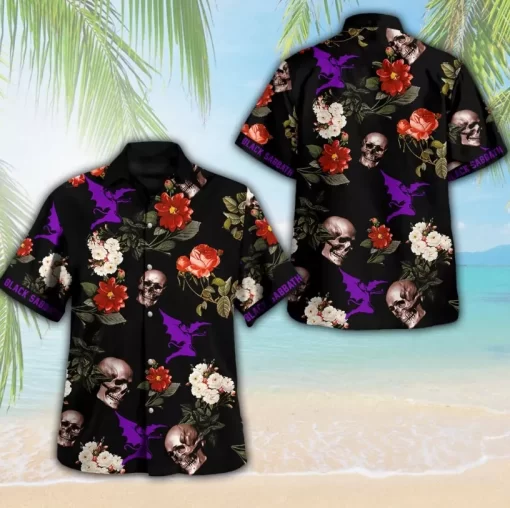 Black Sabbath Skull & Floral Print Hawaiian Shirt