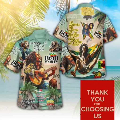 Bob Marley Photo Collage Hawaiian Shirt with Quotes