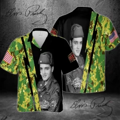 Elvis Presley Army Camo Hawaiian Shirt