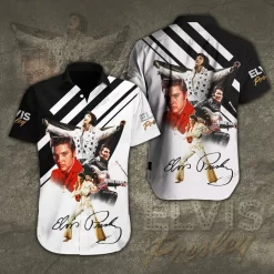 Elvis Presley Signature Black And White Hawaiian Shirt