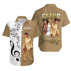 Elvis Presley Split-Color Hawaiian Shirt with Musical Notes