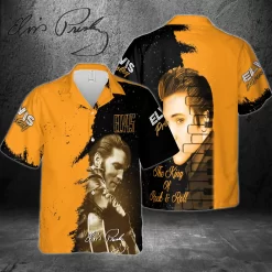 Elvis Presley The King Of Rock And Roll Gold Hawaiian Shirt