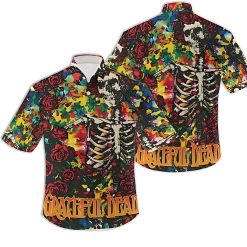 Grateful Dead Colors skeleton With Rose Hawaiian Shirt