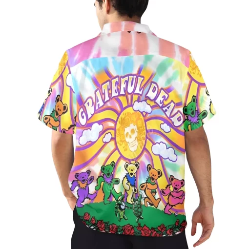 Grateful Dead Dancing Bears Tie-Dye Hawaiian Shirt Mockup Back