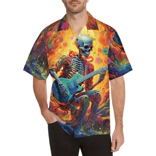 Grateful Dead Skelton Guitar Player Hawaiian Shirt On The Body