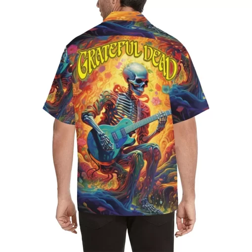 Grateful Dead Skelton Guitar Player Hawaiian Shirt On The Body Back Side