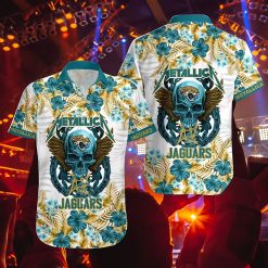 Jacksonville Jaguars NFL Skull And Flower Pattern Metallica Hawaiian Shirt