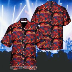 Metallica Sunset Skulls Black And Red Hawaiian Shirt