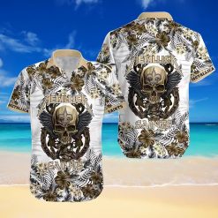 New Orleans Saints Metallica Skull And Tropical Flower Pattern Hawaiian Shirt