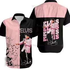 Pink and Black Elvis Hawaiian Shirt with Performance Image