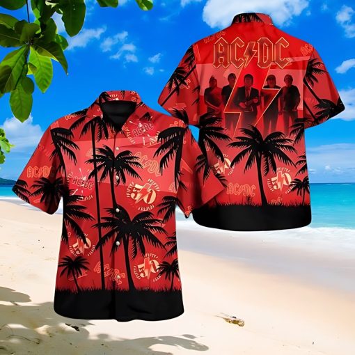 Red & Black AC/DC Palm Tree Hawaiian Shirt