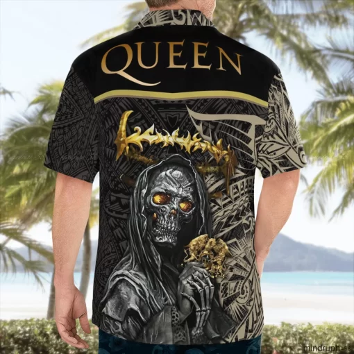 Skull Hold Style Queen Short-Sleeve Hawaiian Shirt Mockup Back