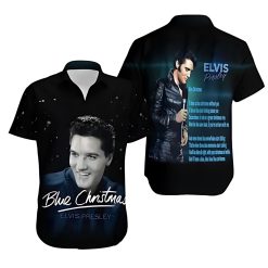 The King Of Rock And Roll Elvis Presley Blue Christmas Hawaiian Shirt