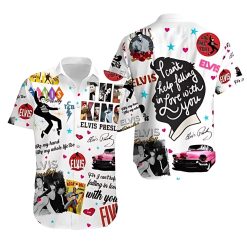 White Elvis Hawaiian Shirt with Photos and Lyrics