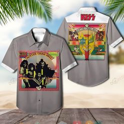 Kiss Band Hotter Than Hell Grey Short Sleeve Hawaiian Shirt