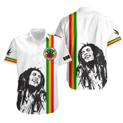 Bob Marley Rasta Stripes Hawaiian Shirt