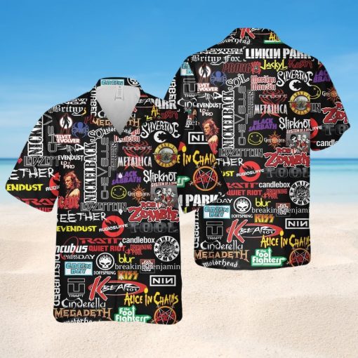 Famous Rock Music Bands Collage Hawaiian Shirt