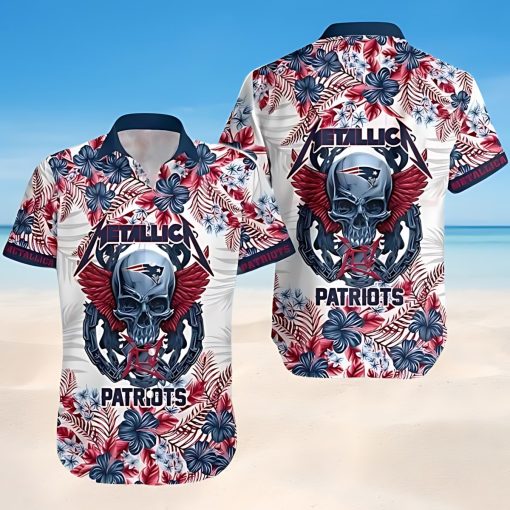 New England Patriots NFL Skull And Flower Pattern Metallica Hawaiian Shirt