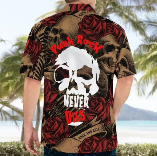 Punk Rock Never Dies Electric Guitar Crossbones And Skull Hawaiian Shirt back