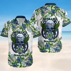 Seattle Seahawks NFL Skull And Flower Pattern Metallica Hawaiian Shirt