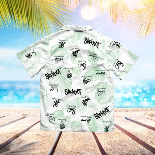 slipknot autographed green palm hawaiian shirt back