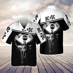 AC/DC Skull Strike Monochrome Hawaiian Shirt