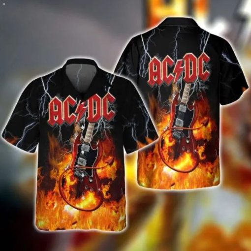 AC/DC Thunderstruck Guitar Flames Hawaiian Shirt