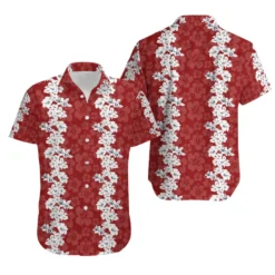 Crimson Island Floral Stripe Hawaiian Shirt